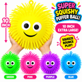 10 inch super squishy puffer balls in yellow, green, pink, purple and blue