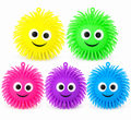 5 inch squishy puffer balls in yellow, green, pink, purple and blue