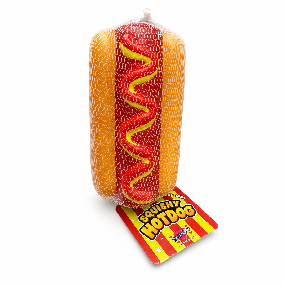Huggables Xtra Large Squishy Hotdog Sensory Toy standing upright
