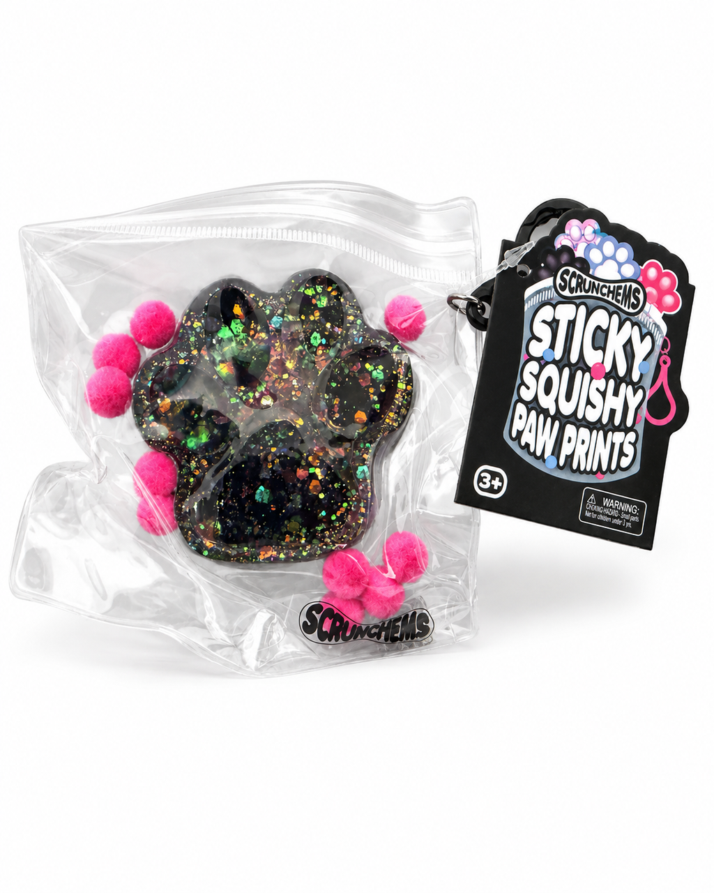 Black glitter Scrunchems Sticky Squishy Paw Print
