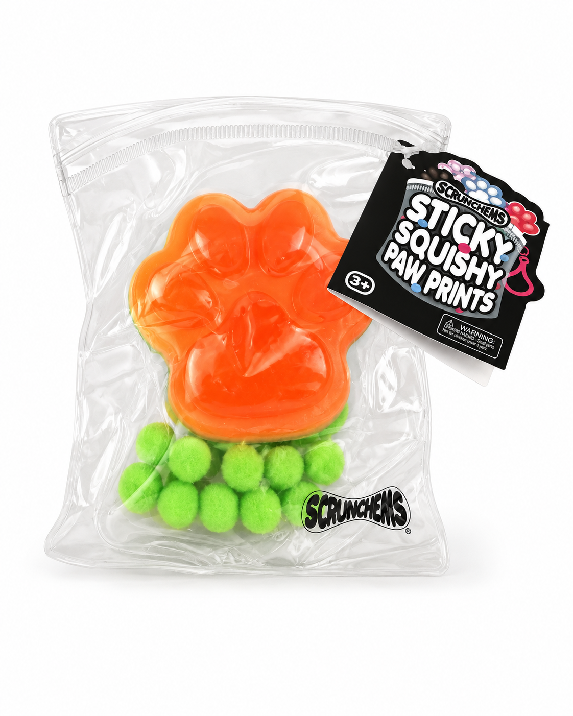 Orange and green Scrunchems Sticky Squishy Paw Print