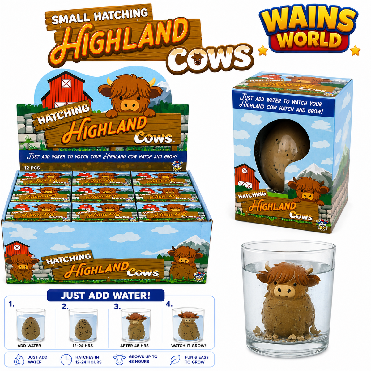 Small Hatching Highland Cows growing toy