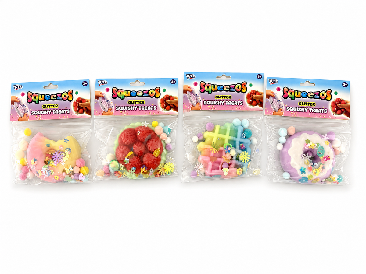 Squeezos Glitter Squishy Treats in four assorted designs