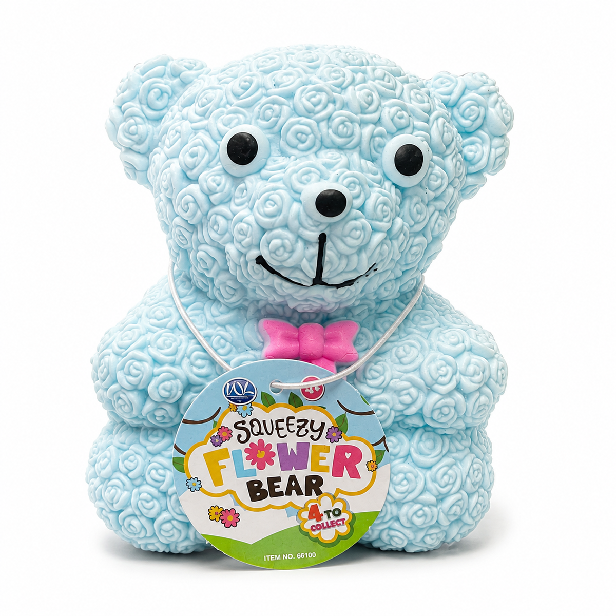 Blue Squeezy Flower Bear Squishy Sensory Toy on white background