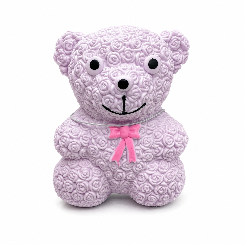 Lilac Squeezy Flower Bear Squishy Sensory Toy alternate view on white background